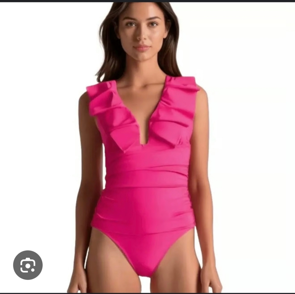 J. Crew Women's Fuchsia Ruffle One-Piece Swimsuit